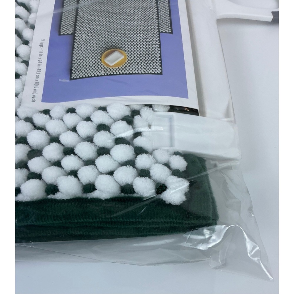Room Essentials Everyday Chenille Bath Rug Set 2 Piece Green White New - Picture 3 of 6